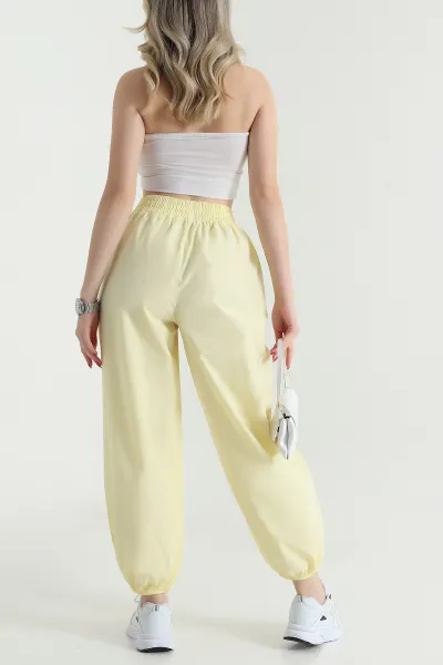 Sarı Paça Büzgü Lastik Tasarım Cepli Kadın Pantolon 469366