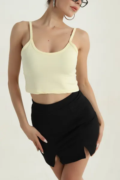 Sarı Palmiye İp Askılı Kadın Crop 379577