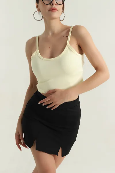Sarı Palmiye İp Askılı Kadın Crop 379577