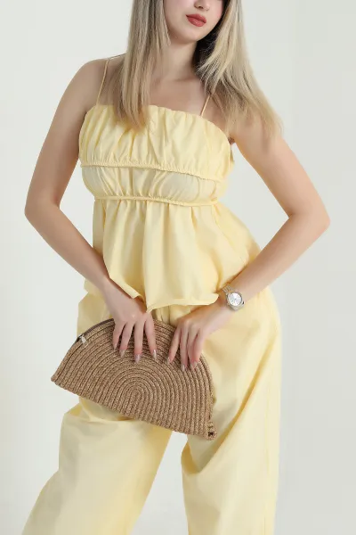 Sarı Pantolon Bluz Balıksırtı Soft Poplin İkili Takım 471267