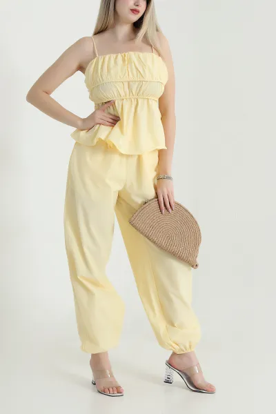Sarı Pantolon Bluz Balıksırtı Soft Poplin İkili Takım 471267