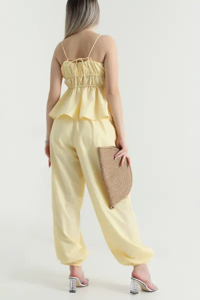 Sarı Pantolon Bluz Balıksırtı Soft Poplin İkili Takım 471267