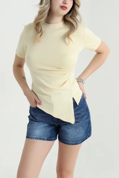 Sarı Pileli Oysho Kadın Bluz 467270