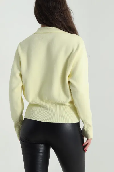 Sarı Polo Yaka Kadın Triko Kazak 489705