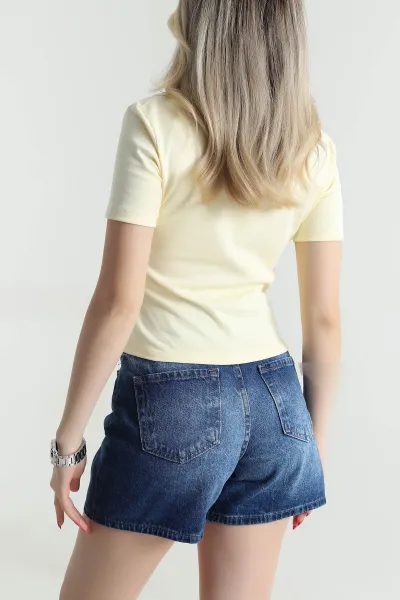 Sarı Polo Yaka Kompak Kadın Tişört 475339