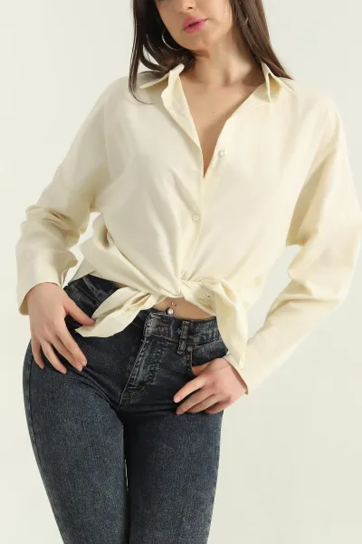 Sarı Poplin Kumaş Kadın Gömlek Tunik 355804