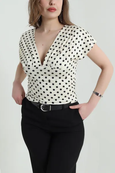 Sarı Puantiyeli Bağlamalı Sandy Kadın Bluz 457092