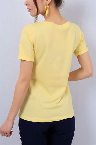 Sarı Pul Detaylı Bayan Tişört 13015B