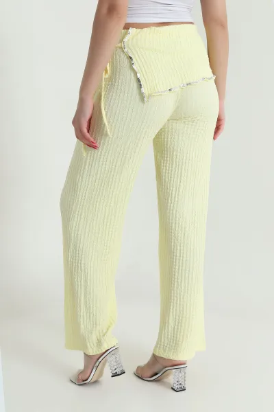 Sarı Pul Nakışlı Gofre Kadın Pantolon 472992