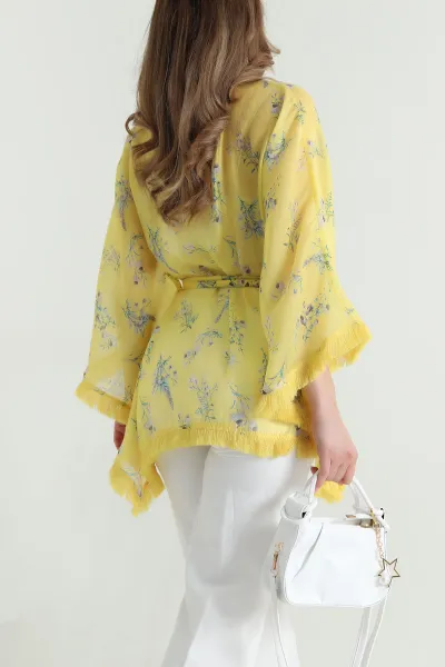 Sarı Püsküllü Tensel Kadın Kimono 480623