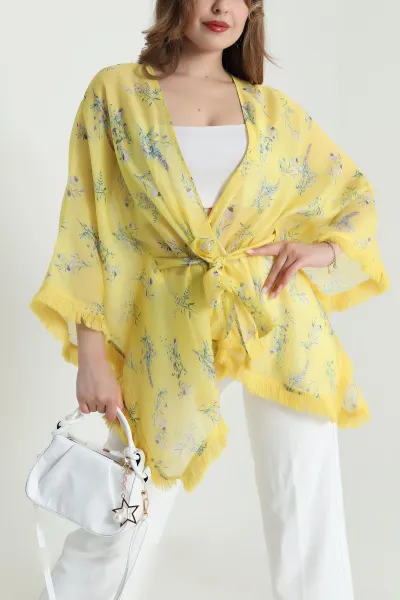 Sarı Püsküllü Tensel Kadın Kimono 480623