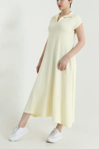 Sarı Rahat Kalıp Polo Yaka Kadın Elbise 460338