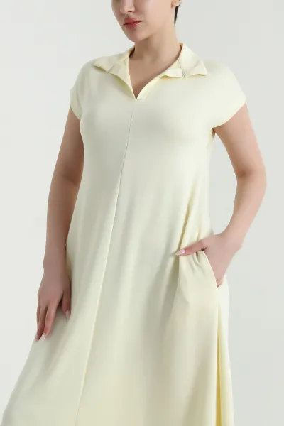 Sarı Rahat Kalıp Polo Yaka Kadın Elbise 460338