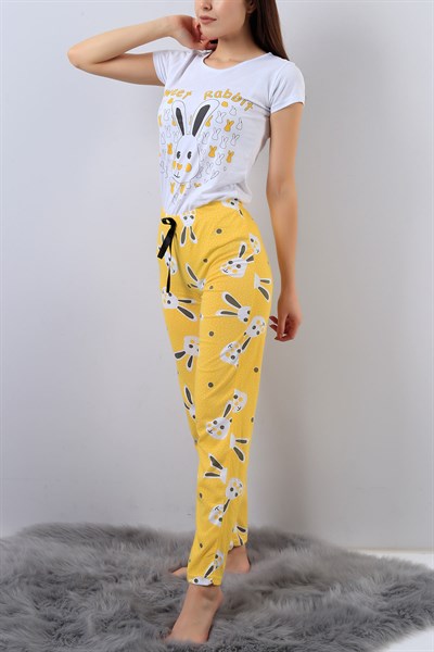 Sarı Resimli Bayan Pijama Takımı 15875B