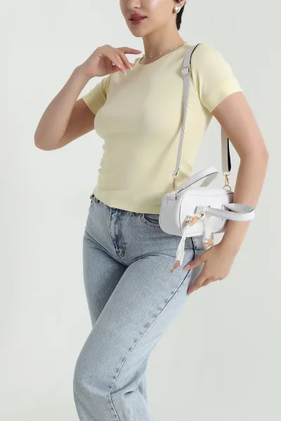 Sarı Ribana Basic Kadın Tişört 466279
