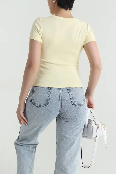 Sarı Ribana Basic Kadın Tişört 466279