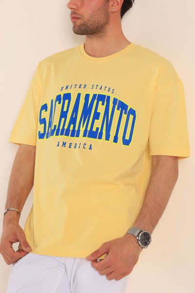 Sarı Sacramento Baskılı Oversize Erkek Tişört 186061