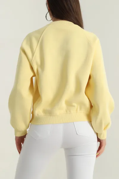Sarı Şardonlu Kadın Fermuarsız Sweat 392393