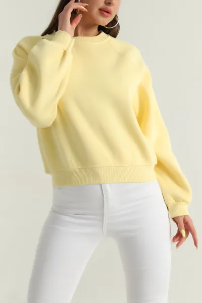 Sarı Şardonlu Kadın Fermuarsız Sweat 392393