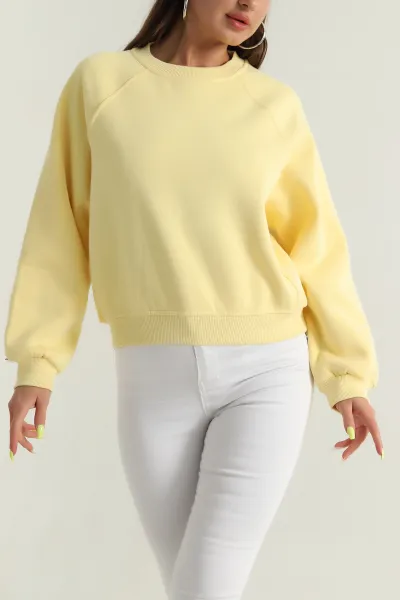 Sarı Şardonlu Kadın Fermuarsız Sweat 392393
