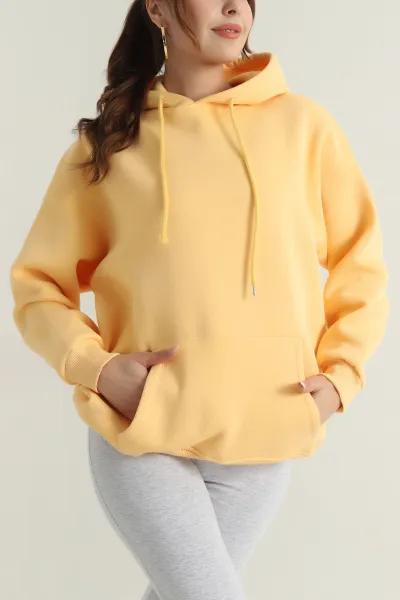Sarı Şardonlu Kadın Fermuarsız Sweat 400554