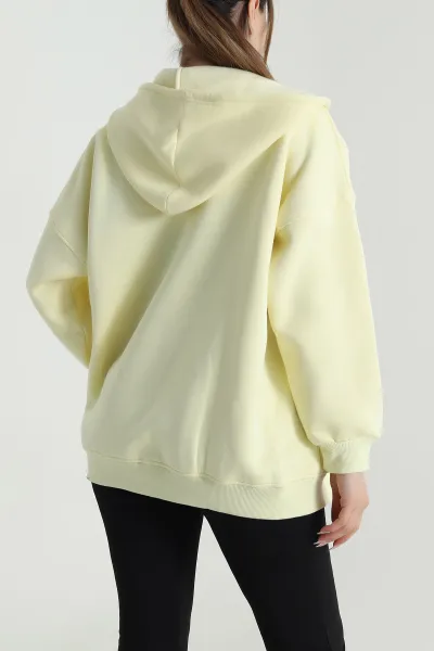 Sarı Şardonlu Üç İp Fermuarlı Kadın Sweat 484573