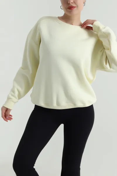 Sarı Şardonlu Üç İp Kadın Fermuarsız Sweat 498016