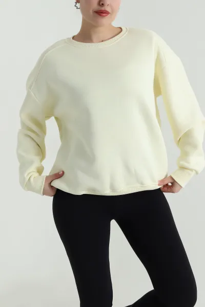 Sarı Şardonlu Üç İp Kadın Fermuarsız Sweat 498016