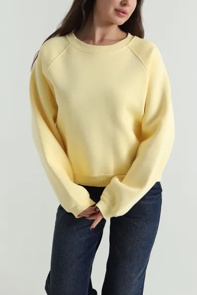 Sarı Şardonlu Üç İp Kadın Sweat 499886
