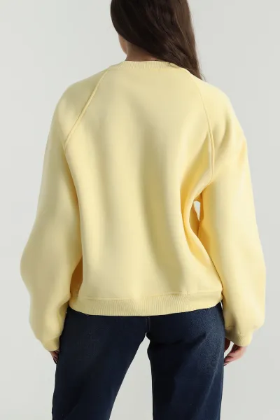 Sarı Şardonlu Üç İp Kadın Sweat 499886