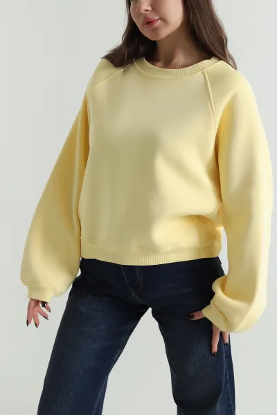 Sarı Şardonlu Üç İp Kadın Sweat 499886