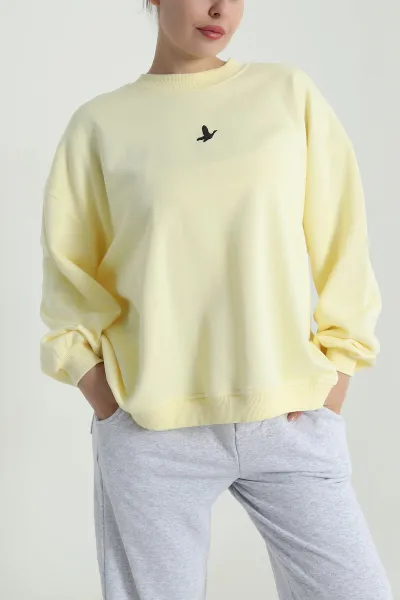 Sarı Şardonsuz Salaş Üç İp Kadın Sweat 487486