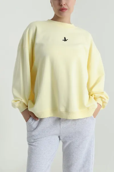 Sarı Şardonsuz Salaş Üç İp Kadın Sweat 487486