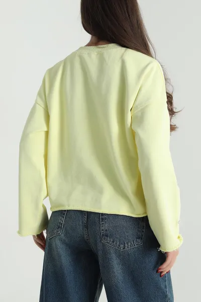 Sarı Şardonsuz Üç İp Kadın Fermuarsız Sweat 494340
