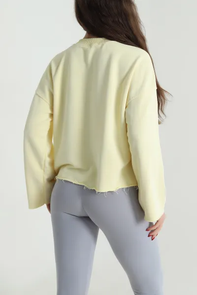 Sarı Şardonsuz Üç İp Kadın Fermuarsız Sweat 494396