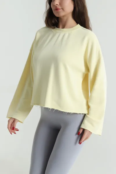 Sarı Şardonsuz Üç İp Kadın Fermuarsız Sweat 494396