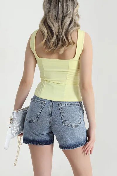Sarı Scuba Kolsuz Kadın Bluz 470576