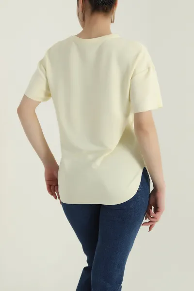 Sarı Serpme Taşlı Kadın Tişört 428935