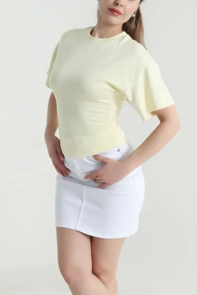Sarı Serpme Taşlı Oysho Kadın Bluz 465652