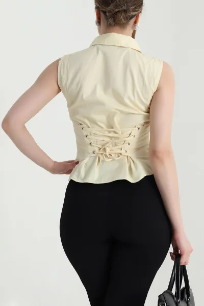 Sarı Sırt Bağcıklı Poplin Kadın Gömlek 467755