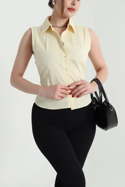 Sarı Sırt Bağcıklı Poplin Kadın Gömlek 467755