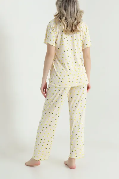 Sarı Sleepy Fiyonklu Kadın Pijama Takımı 466345