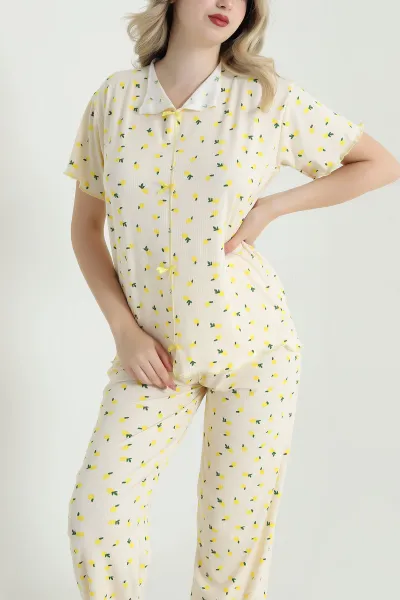 Sarı Sleepy Fiyonklu Kadın Pijama Takımı 466345