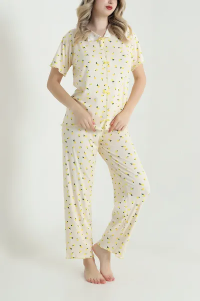 Sarı Sleepy Fiyonklu Kadın Pijama Takımı 466345
