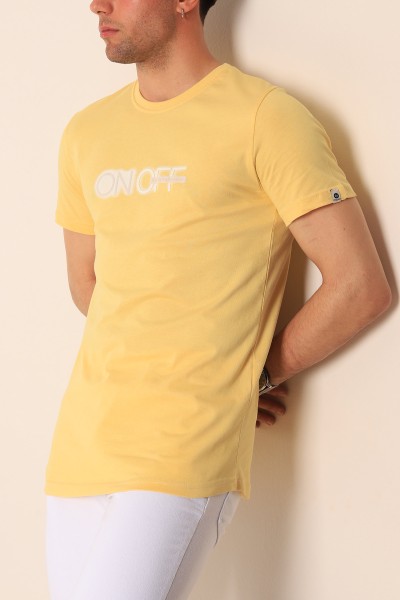 Sarı Slim Fit Baskılı Erkek Tişört 181963