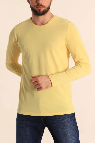 Sarı Slim Fit Likralı Basic Erkek Sweatshirt 234980