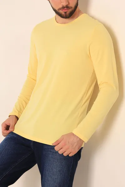 Sarı Slim Fit Likralı Basic Erkek Sweatshirt 234980