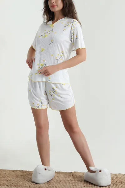 Sarı Şortlu Kaşkorse Kadın Pijama Takımı 462230