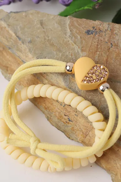 Sarı Spiral ve Kalp Tasarım Toka Seti 293634