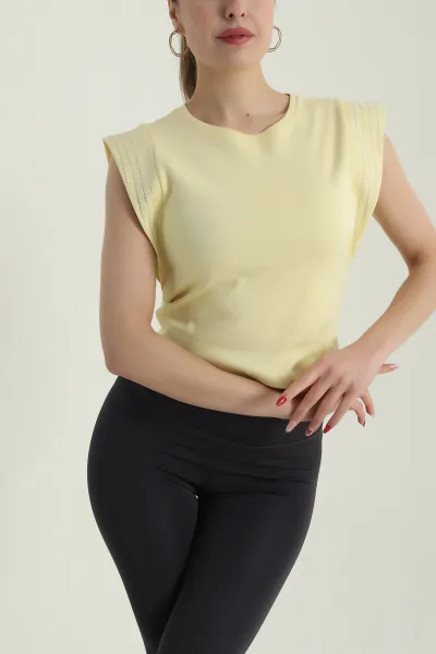 Sarı Taşlı Tasarım Kadın Bluz 428326